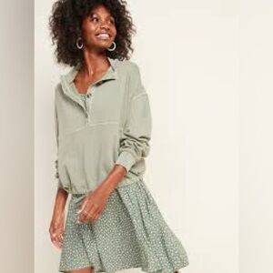 Old Navy Garment-Dyed Mock-Neck Henley Sweatshirt